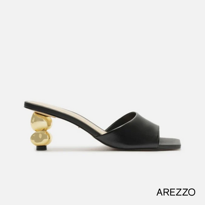 Arezzo Blair Black Mid Geometric Genuine Leather Sandal