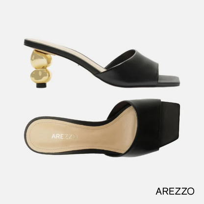 Arezzo Blair Black Mid Geometric Genuine Leather Sandal