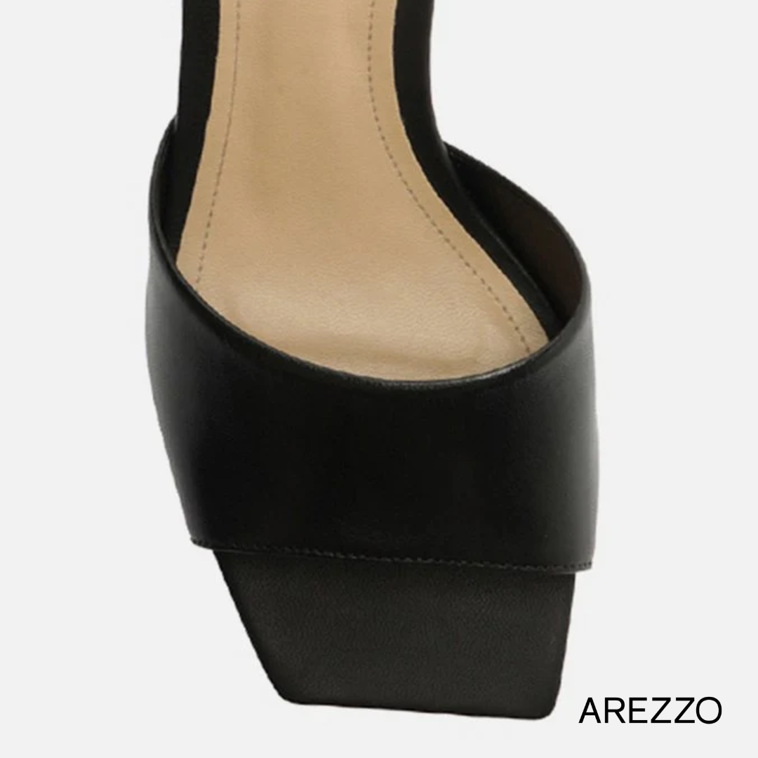 Arezzo Blair Black Mid Geometric Genuine Leather Sandal